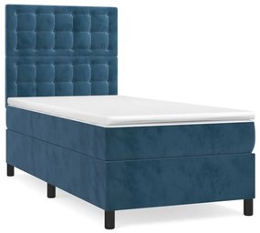 Κρεβάτι Boxspring με Στρώμα Σκούρο Μπλε 80 x 200 εκ. Βελούδινο - Μπλε