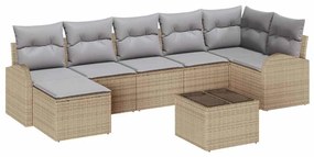 vidaXL Σετ Καναπέ Κήπου με μαξιλάρι 8 pcs Μπεζ Πολυ ράταν