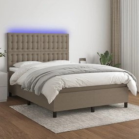 ΚΡΕΒΑΤΙ BOXSPRING ΜΕ ΣΤΡΩΜΑ &amp; LED TAUPE 140X200 ΕΚ. ΥΦΑΣΜΑΤΙΝΟ 3135201