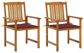 Καρέκλες Κήπου 2 τεμ. από Μασίφ Ξύλο Ακακίας με Μαξιλάρια - Κόκκινο