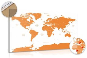 Εικόνα στον παγκόσμιο χάρτη φελλού με μεμονωμένες πολιτείες σε πορτοκαλί χρώμα - 90x60  place