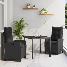 vidaXL Σετ Εξωτερικής Τραπεζαρίας (3 τεμ) με Μαξιλάρια - Μαύρο Πολυ Ράταν