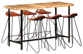 vidaXL Σετ Επίπλων Μπαρ 7 τεμ. Μασίφ Ξύλο Ακακίας / Γνήσιο Δέρμα