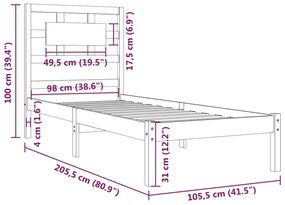 vidaXL Σκελετός Κρεβατιού Χωρίς Στρώμα 100x200 εκ. Μασίφ Πεύκο