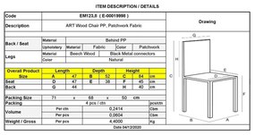 ART Wood Καρέκλα PP, Ύφασμα Patchwork 47x52x84cm (Σετ 4 ΤΕΜ)