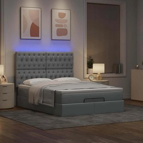 vidaXL Οθωμανικό κρεβάτι με στρώμα &amp; LEDs Ανοιχτό γκρι ύφασμα