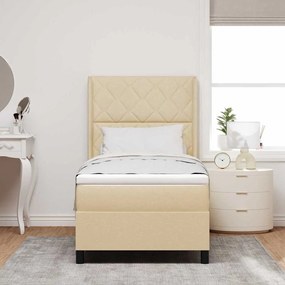 vidaXL Κρεβάτι με ελατήρια με στρώμα Κρεμ 100 x 200 cm ύφασμα