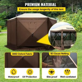 VEVOR Pop-up Camping Gazebo Camping Canopy Shelter 6 Sided 12&#039; x 12&#039; Sun Shade