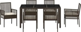 vidaXL Σέτ φαγητού για κήπο 7 pcs Καφέ συνθετικό ρατάν