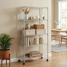 vidaXL Ραφιέρα 5 Επιπέδων με Τροχούς Χρωμέ 75x35x155 εκ. 250 κ.