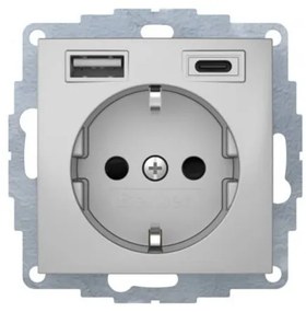 Πρίζα Σούκο με 2xUSB A+C Αλουμίνιο Berker 48041404 Hager-48041404-Αλουμίνιο 48041404