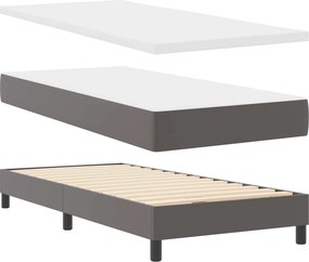 vidaXL Κρεβάτι με ελατήρια με στρώμα Γκρι 90 x 190 cm Τεχνητό δέρμα