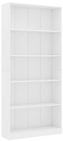 vidaXL Βιβλιοθήκη με 5 Ράφια Λευκή 80 x 24 x 175 εκ. από Μοριοσανίδα