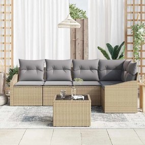 vidaXL Σετ Καναπέ Κήπου 6 pcs Μπεζ Πολυ ράταν