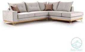 Γωνιακός καναπές αριστερή γωνία Luxury II pakoworld ύφασμα cream-mocha 290x235x95εκ - 168-000015