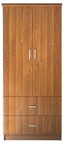 WOODWELL Ε8384,3CLOSET Ντουλάπα Δίφυλλη, Ράφι, Θέσεις για Κρεμάστρες, 2 Συρτάρια, Απόχρωση Καρυδί 80x50x180cm Ε8384,3