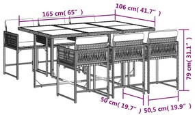 vidaXL Σετ Τραπεζαρίας Κήπου 7 Τεμ. Μαύρο Συνθετικό Ρατάν με Μαξιλάρια