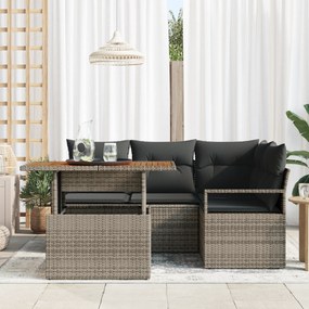 vidaXL Σετ Καναπέ 5 Τεμαχίων με Μαξιλάρια Γκρι Πολυ Ρατάν Ακακίας
