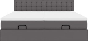 vidaXL Οθωμανικό κρεβάτι με στρώματα &amp; LEDs Γκρι Faux Leather