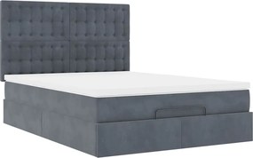 VidaXL Οθωμανικό κρεβάτι με στρώματα & LEDs Σκούρο γκρι Βελούδο
