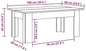 vidaXL Τραπεζάκι Σαλονιού Γκρι Sonoma 100x60x42 εκ. Επεξεργασμένο Ξύλο