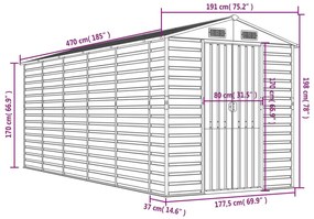 Αποθήκη Κήπου Πράσινη 191 x 470 x 198 εκ. Γαλβανισμένο Ατσάλι - Πράσινο