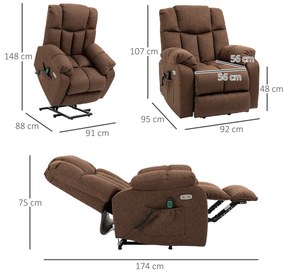 Πολυθρόνα ανύψωσης με λειτουργία ανάκλισης και τηλεχειριστήριο 92 x 95 x 107 εκ., Καφέ