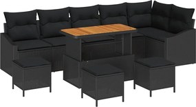 vidaXL Σετ Καναπέ Κήπου με μαξιλάρι 10 pcs Μαύρο Πολυ ράταν