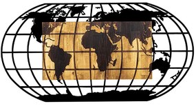 Διακοσμητικό Τοίχου World Map 899SKL2191 102x3x50cm Walnut-Black Wallity Μέταλλο,Ξύλο