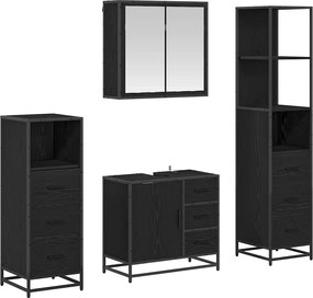 vidaXL Σετ Επίπλων Μπάνιου με ράφι 4 pcs Μαύρη Οξυά Επεξεργασμένο ξύλο