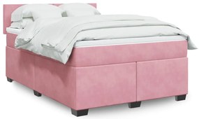 vidaXL Κρεβάτι Boxspring με Στρώμα Ροζ 140x190 εκ. Βελούδινο