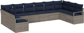 vidaXL Σετ Καναπέ με μαξιλάρι 10 pcs Γκρι συνθετικό ρατάν