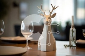 Intra Συλλεκτικό Ξύλινο Παζλ Plywood 4mm - Γλυπτό με κεφάλι λευκού ελαφιού στο τραπέζι φαγητού Σε Ξύλινο Κουτί - Διαστάσεις Puzzle: 10x10 cm – 25 κομμάτια