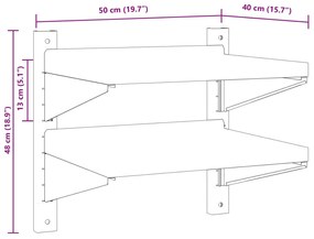 Ράφι Τοίχου 2 Επιπ. Ασημί 50x40x60 εκ. Ανοξείδωτο Ατσάλι - Ασήμι