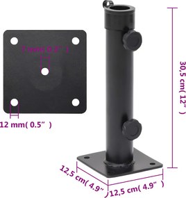 vidaXL Βάση Ομπρέλας Ματ Μαύρη για Ιστό Ø38/48 Ατσάλι