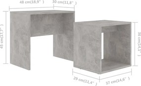 vidaXL Σετ Τραπεζάκια Σαλονιού Γκρι Σκυροδ. 48x30x45 εκ. Επεξ. Ξύλο