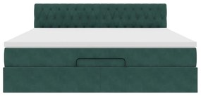 vidaXL Οθωμανικό κρεβάτι με στρώμα & LEDs Dark Green 180x200cm Velvet