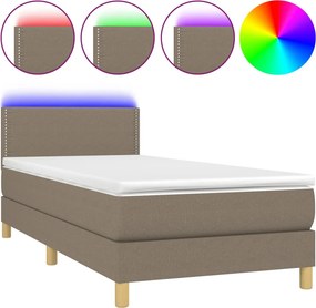vidaXL Κρεβάτι Boxspring με Στρώμα &amp; LED Taupe 90x200 εκ. Υφασμάτινο