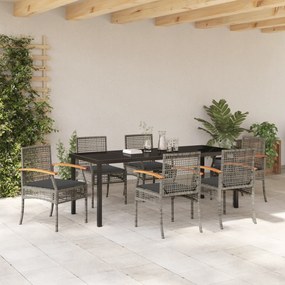 vidaXL Σετ 7 Τεμαχίων Καθιστικού Κήπου με Μαξιλάρια Γκρι Πολυ Ράτα