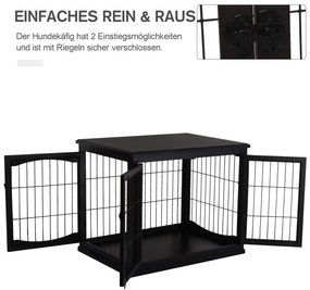 PawHut κλουβί μεταφοράς σκύλου 58,5 cm x 81 cm x 66 cm πόρτες, MDF ξύλο σίδερο, 58, 5 cm x 81 cm x 66 cm, μαύρο