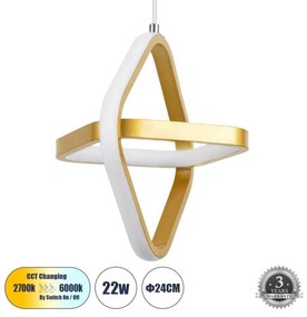 Κρεμαστό Φωτιστικό Οροφής LED 22W 2640lm ROSE 61066 Χρυσό Globostar-61066-Χρυσό 61066