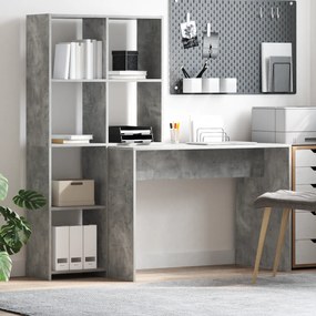 vidaXL Γραφείο με ράφι Γκρι σκυροδέματος 138.5 x 55 x 143 εκ