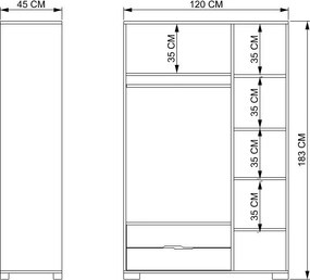 Wardrobe Royal Drawers 120 - Oak, Anthracite Oak
Anthracite