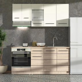 Σύνθεση κουζίνας SAVONA 180 Grey oak - Λευκό 180x57x200εκ. 180x57x200 εκ.