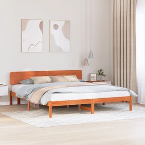 vidaXL Κρεβάτι με Κεφαλάρι Καφέ 180x200 εκ Συμπαγές ξύλο πεύκου