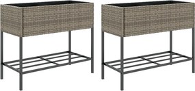vidaXL Γλάστρες Κήπου με Ράφια 2 τεμ. Γκρι 90x40x75εκ Συνθ. Ρατάν