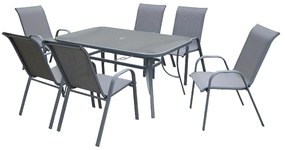 Σετ Τραπεζαρία Κήπου RIO Ανθρακί/Γκρι Μέταλλο/Textilene Τραπέζι+6 Πολυθρόνες