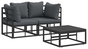 vidaXL Σετ Καναπέ Κήπου 3 pcs Μαύρο 70 x 70 x 32 εκ Αλουμίνιο