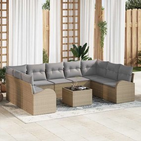 vidaXL Σετ Καναπέ με μαξιλάρι 10 pcs Μπεζ Πολυ Ρατάν