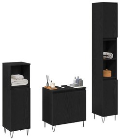 vidaXL Σετ Επίπλων Μπάνιου με πόρτα 3 pcs Μαύρη Οξυά 30 x 30 x 190 εκ